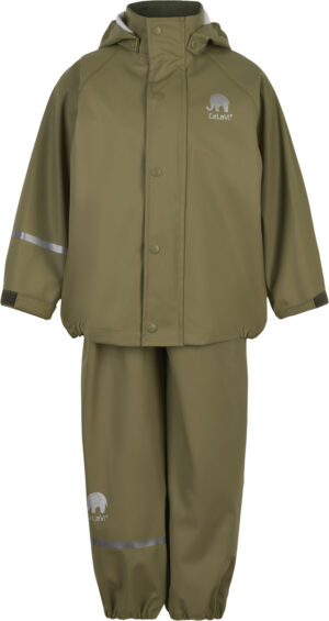 CeLaVi Basic Rainwear set Solid PU Str 150 Unisex - Khaki Regntøj hos Magasin