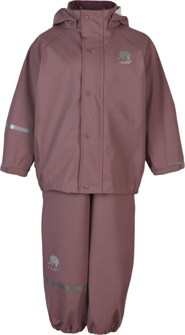 CeLaVi Basic Rainwear set Solid PU Str 150 Unisex - Rose Brown Regntøj hos Magasin