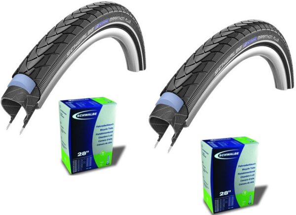 2 dæk + 2 slanger Schwalbe Marathon Plus 700x45c Auto. ventil
