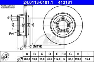 ATE Bremsesæt, skivebremser 142022240 foraksel fuld 280mm 13mm for VAG