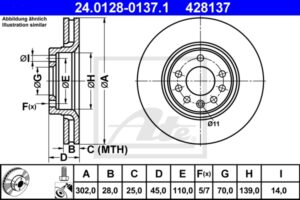 ATE Bremsesæt, skivebremser 142022812 foraksel ventileret 302mm 28mm for OPEL SAAB