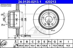 ATE Bremsesæt, skivebremser 142022928 bagaksel ventileret 320mm 20mm for BMW