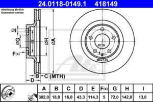 ATE Bremsesæt, skivebremser 142022971 bagaksel ventileret 302mm 18mm for SUZUKI MAZDA