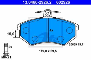 ATE Bremsesæt, skivebremser 142023177 foraksel ventileret 256mm 20mm for VAG