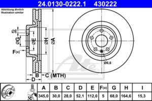 ATE Bremsesæt, skivebremser 142023256 foraksel ventileret 345mm 30mm for VAG PORSCHE