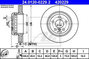 ATE Bremsesæt, skivebremser 142023261 bagaksel ventileret 330mm 20mm for BMW
