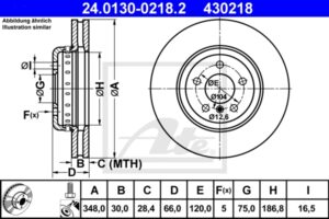 ATE Bremsesæt, skivebremser 142023371 foraksel ventileret 348mm 30mm for BMW