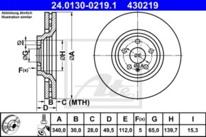 ATE Bremsesæt, skivebremser 142042583 foraksel ventileret 340mm 30mm for VAG