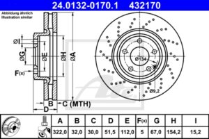 ATE Bremsesæt, skivebremser 142042609 foraksel perforeret/ventileret 322mm 32mm for MERCEDES-BENZ