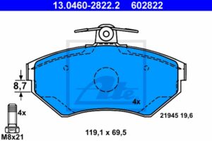 ATE Bremsesæt, skivebremser 142042876 foraksel ventileret 280mm 22mm for VAG