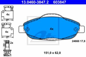 ATE Bremsesæt, skivebremser 142043044 foraksel ventileret 283mm 26mm for PEUGEOT CITROËN OPEL