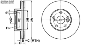 ATE Bremsesæt, skivebremser ijf14151w0 foraksel ventileret 255mm 22mm for TOYOTA