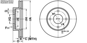 ATE Bremsesæt, skivebremser ijf1415j70 foraksel ventileret 257mm 22mm for NISSAN