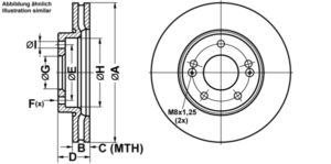 ATE Bremsesæt, skivebremser ijf1416qk2 foraksel ventileret 280mm 23mm for HYUNDAI KIA
