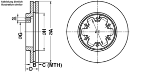 ATE Bremsesæt, skivebremser ijf1416ts0 foraksel ventileret 277mm 26mm for FORD NISSAN