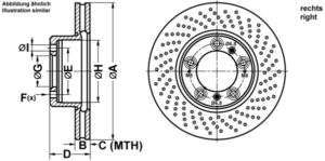 ATE Bremsesæt, skivebremser ijf1416zg0 højre perforeret/ventileret 318mm 28mm for PORSCHE