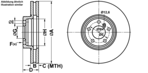 ATE Bremsesæt, skivebremser ijf1417a38 foraksel ventileret 356mm 36mm for BMW
