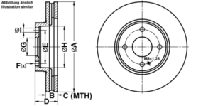 ATE Bremsesæt, skivebremser ijf1417da4 foraksel ventileret 258mm 24mm for FORD MAZDA