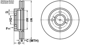ATE Bremsesæt, skivebremser ijf1417ii8 foraksel ventileret 258mm 22mm for FORD MAZDA