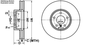 ATE Bremsesæt, skivebremser ijf1417nt2 foraksel ventileret 332mm 29mm for BMW