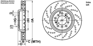 ATE Bremsesæt, skivebremser ijf1417r34 højre perforeret/ventileret 325mm 28mm for BMW