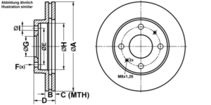 ATE Bremsesæt, skivebremser ijf1417x86 foraksel ventileret 256mm 24mm for VOLVO MITSUBISHI KIA