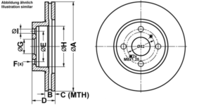 ATE Bremsesæt, skivebremser ijf1418yt3 foraksel ventileret 255mm 20mm for TOYOTA