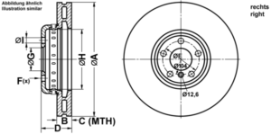 ATE Bremsesæt, skivebremser ijf14194h3 højre ventileret 374mm 36mm for BMW