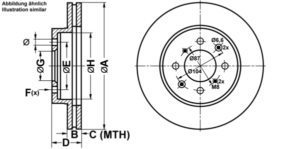 ATE Bremsesæt, skivebremser ijf141a111 foraksel ventileret 262mm 21mm for ROVER HONDA