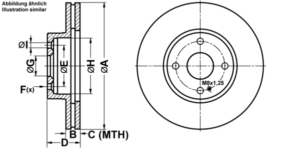 ATE Bremsesæt, skivebremser ijf141amj5 foraksel ventileret 255mm 20mm for MAZDA