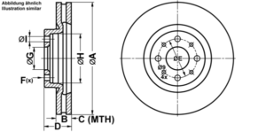ATE Bremsesæt, skivebremser ijf141awm7 foraksel ventileret 281mm 26mm for FIAT