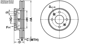 ATE Bremsesæt, skivebremser ijf141b113 foraksel ventileret 256mm 22mm for KIA HYUNDAI