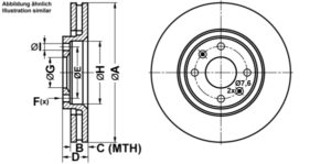 ATE Bremsesæt, skivebremser ijf141b577 foraksel ventileret 288mm 28mm for CITROËN