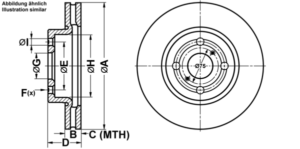 ATE Bremsesæt, skivebremser ijf141b7p5 foraksel ventileret 258mm 22mm for DAIHATSU TOYOTA