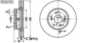 ATE Bremsesæt, skivebremser ijf141b7y1 foraksel ventileret 280mm 25mm for HONDA
