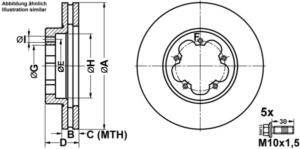 ATE Bremsesæt, skivebremser ijf141bdt7 foraksel ventileret 280mm 28mm for FORD