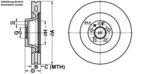 ATE Bremsesæt, skivebremser ijf141c3r1 foraksel ventileret 385mm 36mm for VAG