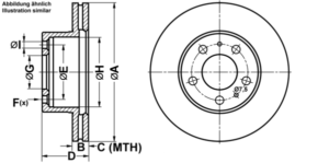 ATE Bremsesæt, skivebremser ijf141cs65 foraksel ventileret 263mm 22mm for VOLVO