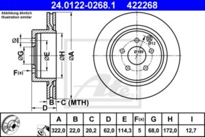ATE Bremsesæt, skivebremser ijf141ein3 bagaksel ventileret 322mm 22mm for SUBARU NISSAN