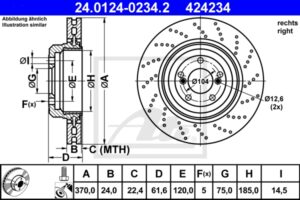 ATE Bremsesæt, skivebremser ijf141gwg0 højre perforeret/ventileret 370mm 24mm for BMW