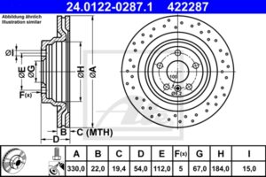 ATE Bremsesæt, skivebremser ijf141hap0 bagaksel perforeret/ventileret 330mm 22mm for MERCEDES-BENZ