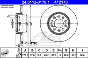 ATE Bremsesæt, skivebremser ijzjsg6ef6 bagaksel fuld 278mm 12mm for FIAT JEEP