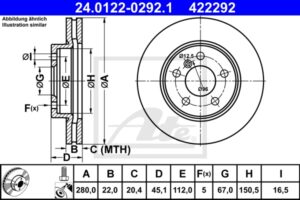 ATE Bremsesæt, skivebremser ijzjsg6i38 foraksel ventileret 280mm 22mm for MINI BMW