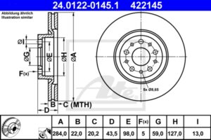 ATE Bremsesæt, skivebremser ijzjsg6mm1 foraksel ventileret 284mm 22mm for VAUXHALL FIAT
