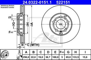 ATE Bremsesæt, skivebremser ijzjsg6q14 foraksel ventileret 256mm 22mm for SKODA VAG