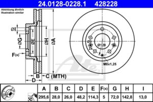 ATE Bremsesæt, skivebremser ijzjsggvc5 foraksel ventileret 295mm 28mm for MAZDA