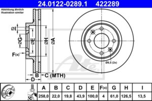 ATE Bremsesæt, skivebremser ijzjsggwu9 foraksel ventileret 258mm 22mm for SMART RENAULT DACIA