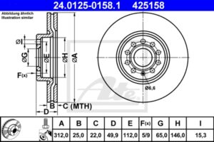ATE Bremsesæt, skivebremser ijzjsgh3v2 foraksel ventileret 312mm 25mm for SEAT VAG SKODA
