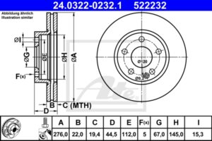 ATE Bremsesæt, skivebremser ijzjsghlx2 foraksel ventileret 276mm 22mm for MERCEDES-BENZ MAYBACH