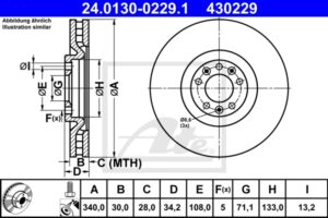 ATE Bremsesæt, skivebremser ijzjsghxf6 foraksel ventileret 340mm 30mm for PEUGEOT CITROËN